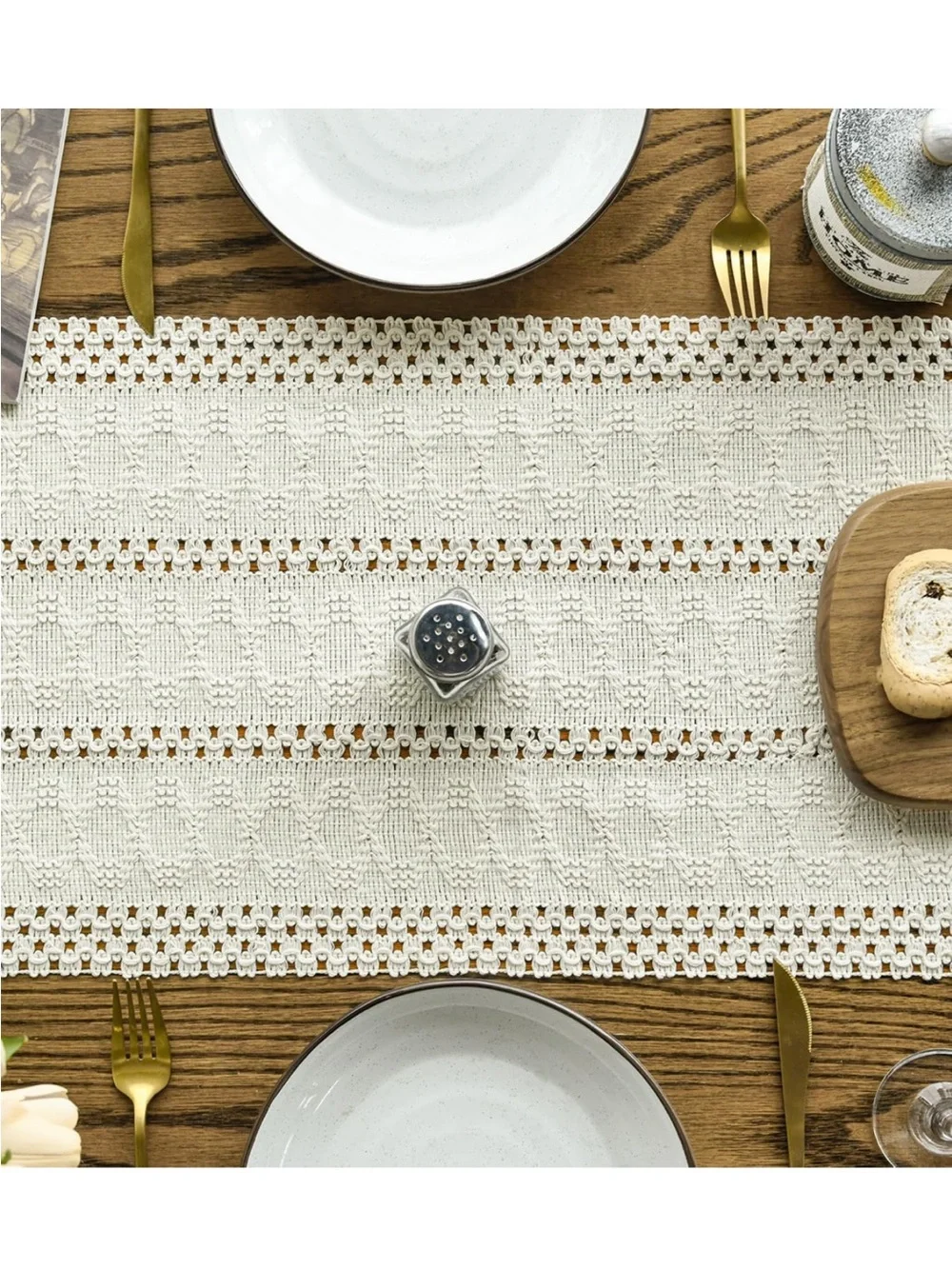 Neutral Cream Crochet Table Runner - Home Dining